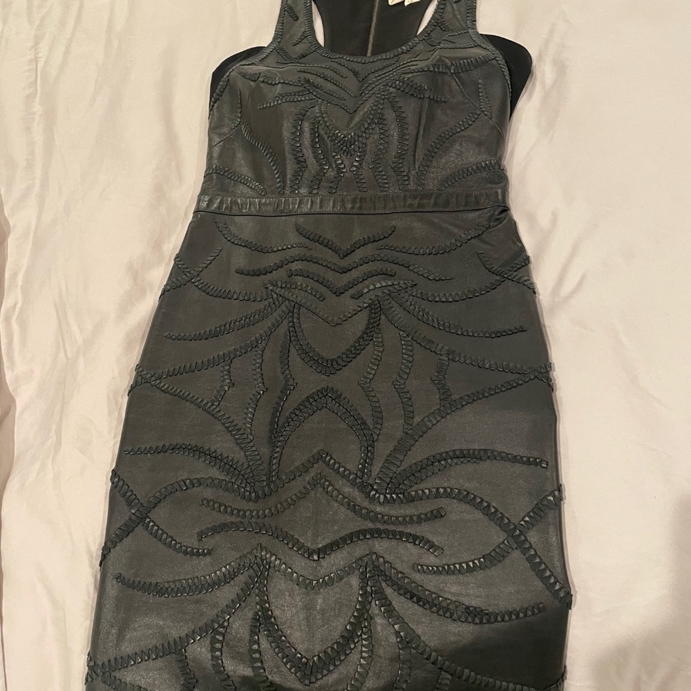 Nicole Miller Black Leather Ponte Dress